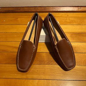 NEW Brown leather driving loafers/moccasins - Lands' End